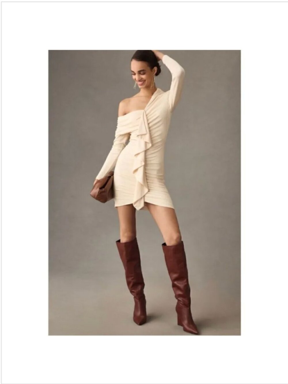 Anthropologie Misha long sleeve ruffle front mini dress, Size S, Like new